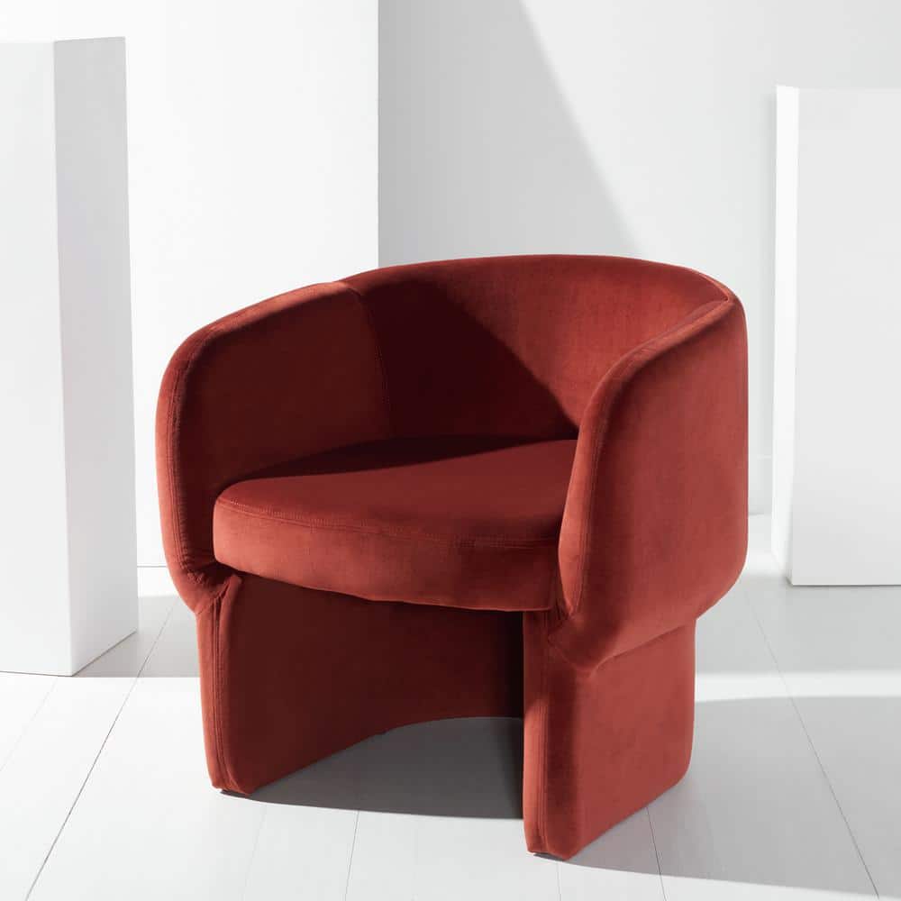 Rust Velvet Barrel Chair with Manufactured Wood Frame