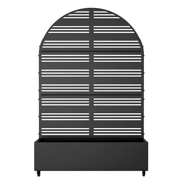 72 in. H x 47 in. W Arch Black Outdoor Metal Privacy Screen Planter Box Wall Decor in Louvered Pattern
