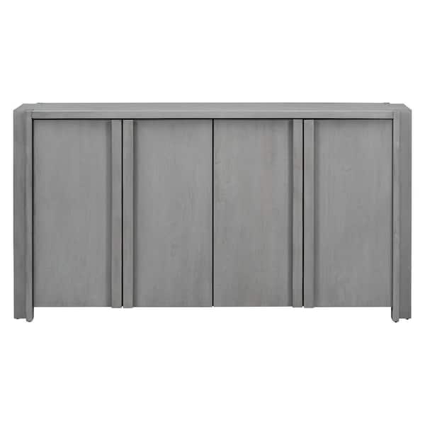 Unbranded 60.00 in. W x 16.00 in. D x 32.00 in. H Gray Linen Cabinet Storage Cabinet with 4-Doors, Adjustable Shelves
