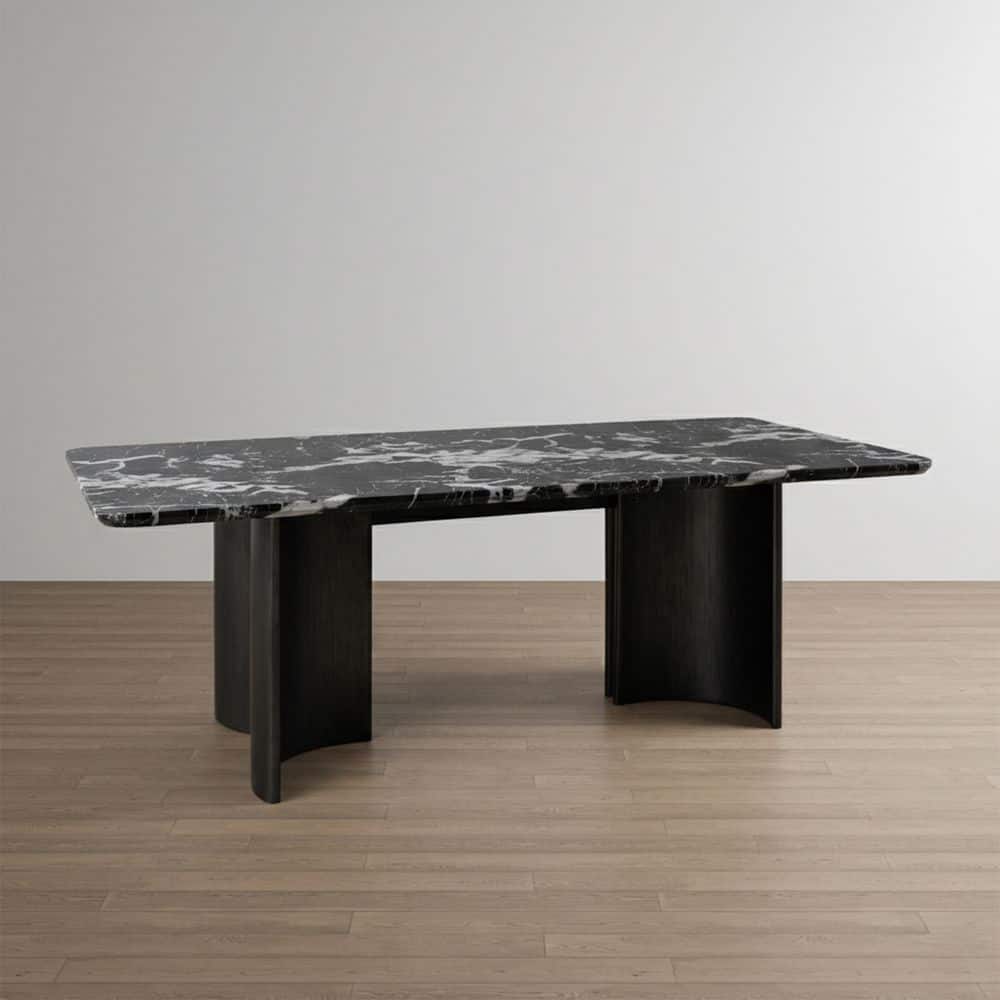 Moyo Contemporary Black Faux Marble Top 78 in. Double Pedestal Base Dining Table (Seats 6) price history on PriceWatchPro