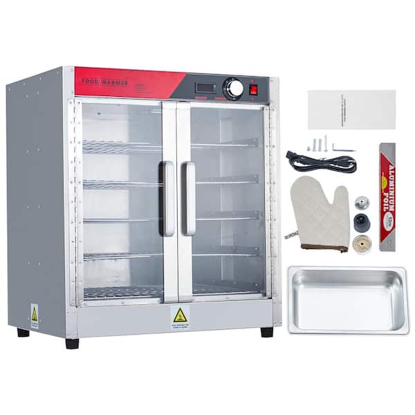 Double Glass Door 5-Tier Hot Box Food Warmer, 850W Stainless Steel Buffet Server with Water Tray