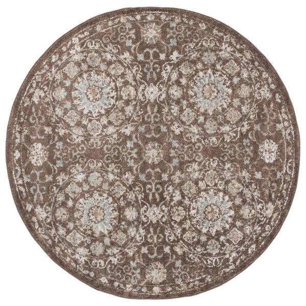 Evoke 7 ft. x 7 ft. Dark Beige/Light Brown Persian Round Rug