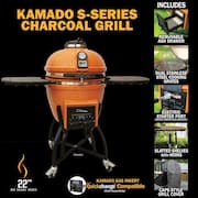 22 in. Kamado S-Series Ceramic Charcoal Grill in Orange with Cover, Cart, Side Shelves, Two Cooking Grates, Ash Drawer