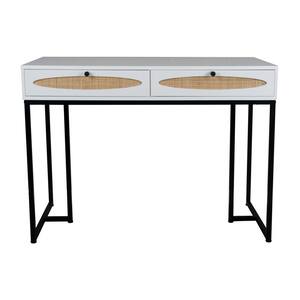 42.1 in. Rectangle White MDF 2 Drawer Writing Desk Computer Desk Executive Table with Metal Frame
