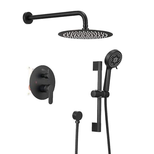 5-Spray Round Wall Bar Shower Kit with Hand Shower in Matte Black