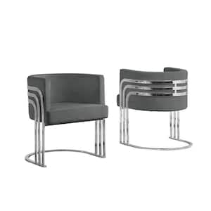 Paty Dark Gray Velvet Chrome Upholstered Barrel Chair (Set of 1)