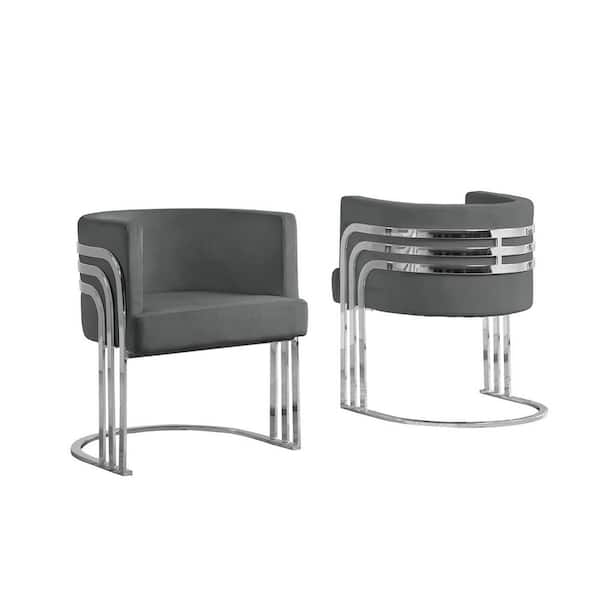 Best Quality Furniture Paty Dark Gray Velvet Chrome Upholstered Barrel Chair (Set of 1)