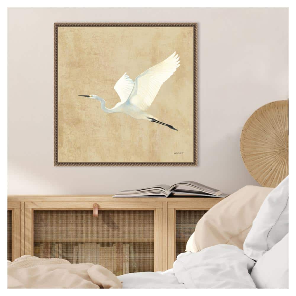 Beaded Framed Egret Print on Canvas Wall Art