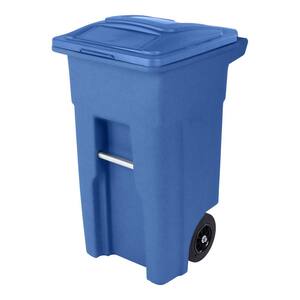 32 Gal. Blue Trash Can with Quiet Wheels and Attached Lid