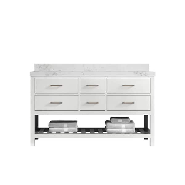 Willow Collections Parker 60 in. W x 22 in. D x 36 in. H Double Sink Bath Vanity in White with 2 in. Calacatta Nuvo Top