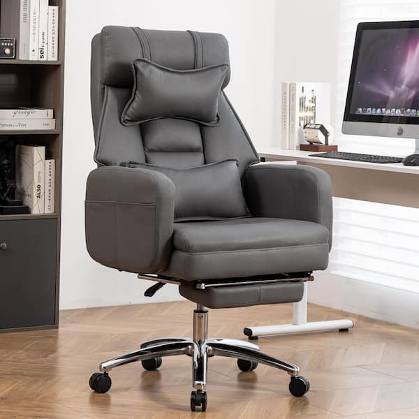 Amelia Faux Leather Swivel Executive Office Chair in Dark Grey with Lumbar Support Headrest, Ergonomic Desk Chair