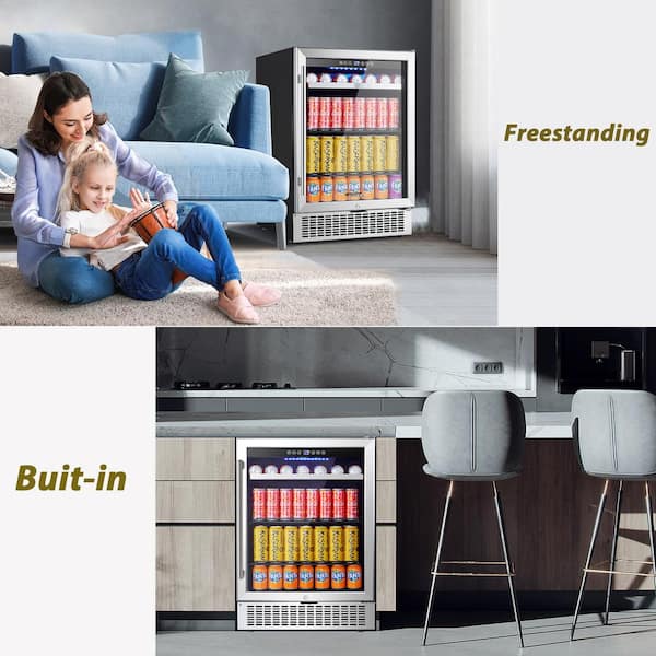 BODEGA Beverage Cooler 24 Inch, Built-in and Freestanding Beverage  Refrigerator 180 Cans, Stainless Steel Under Counter Beverage Fridge  Perfect for