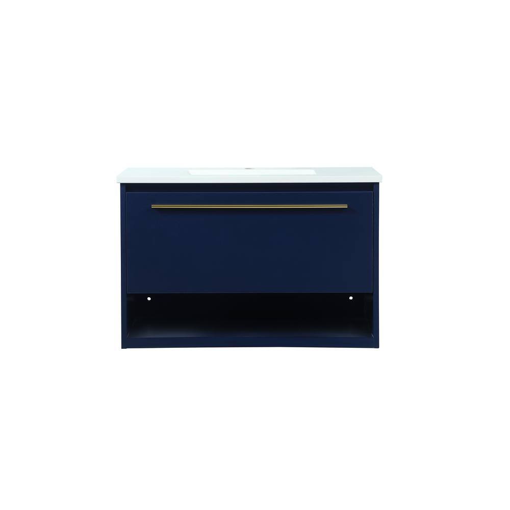 Simply Living 30 in. Single Bathroom Vanity in Blue with Quartz Vanity Top 