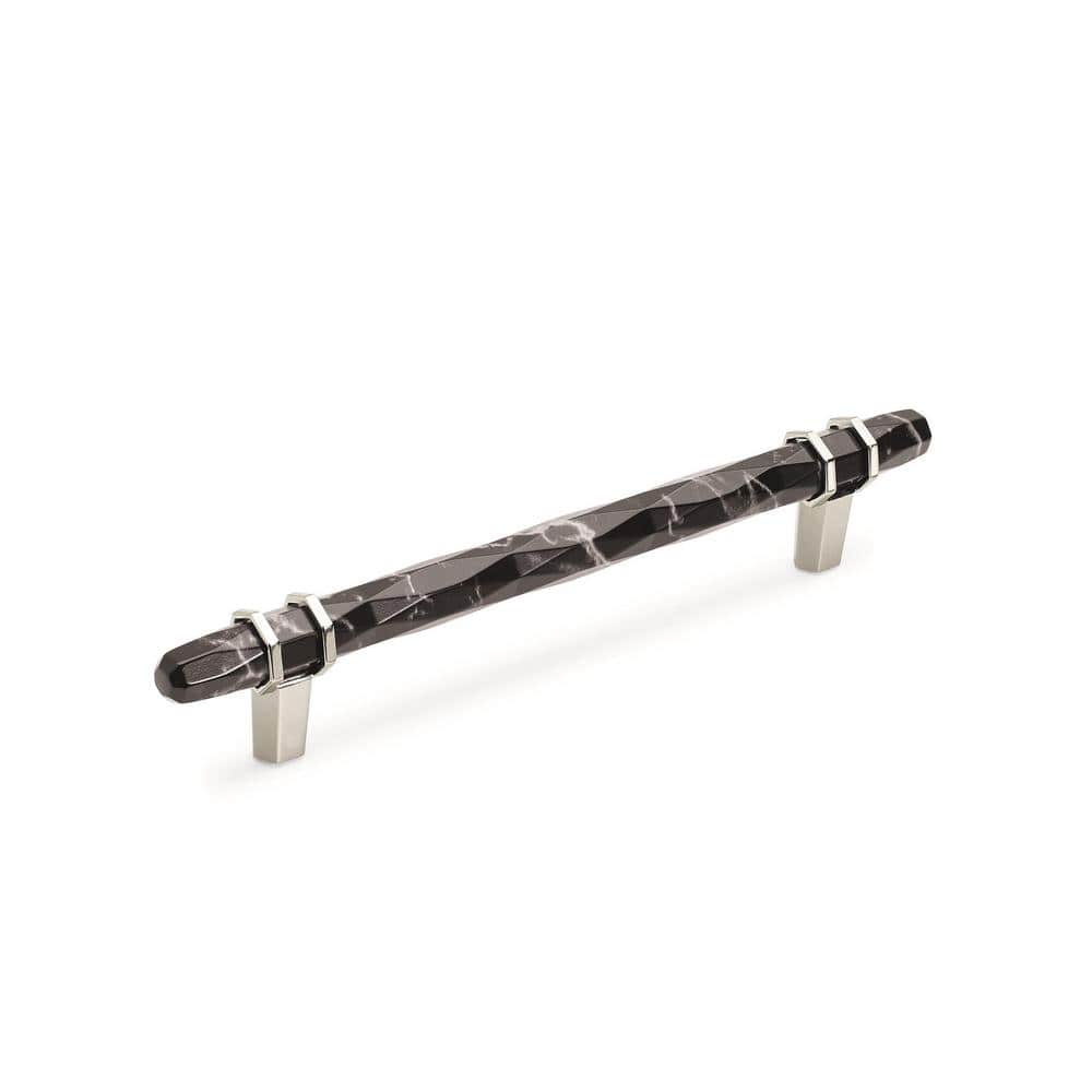 Modern Marble Black and Polished Nickel Bar Pull with Mounting Hardware