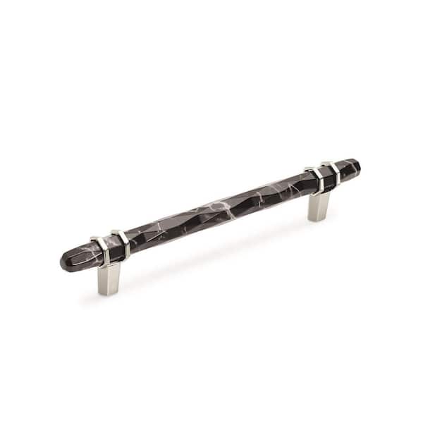 Amerock Carrione 6-5/16 in. (160mm) Modern Marble Black/Polished Nickel Bar Cabinet Pull