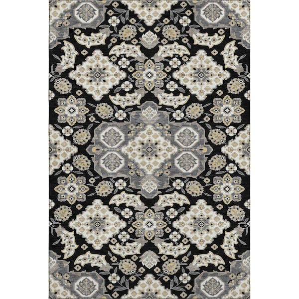 Mayfield Premium Machine Washable Abstract AMF1853 Black 8 ft. x 10 ft. Area Rug