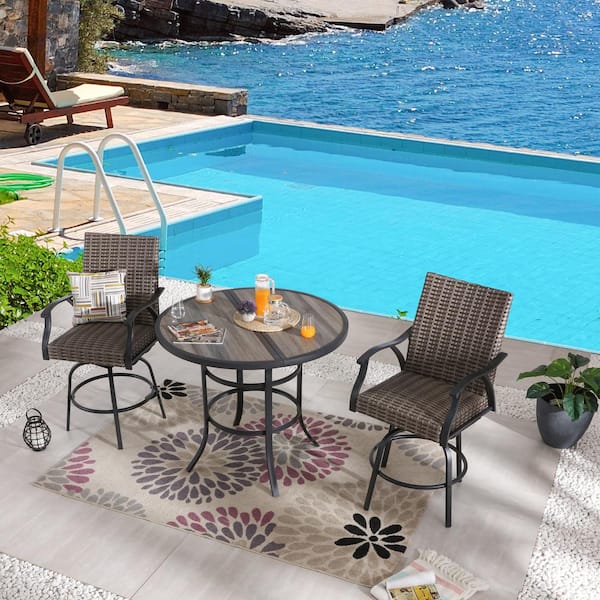 Patio Festival 3-Piece Wicker Bar Height Outdoor Dining Set