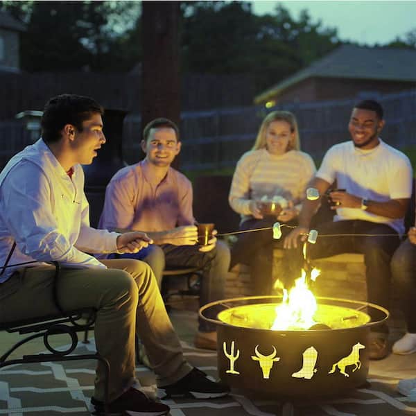 Round Steel Wood Burning Fire Pit, Cowboy Fire Pit Grill Home Depot