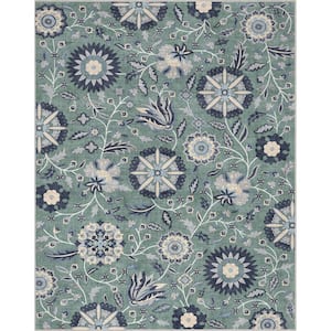 Green 5 ft. x 7 ft. Flat-Weave Kings Court Charlotte Transitional Floral Area Rug