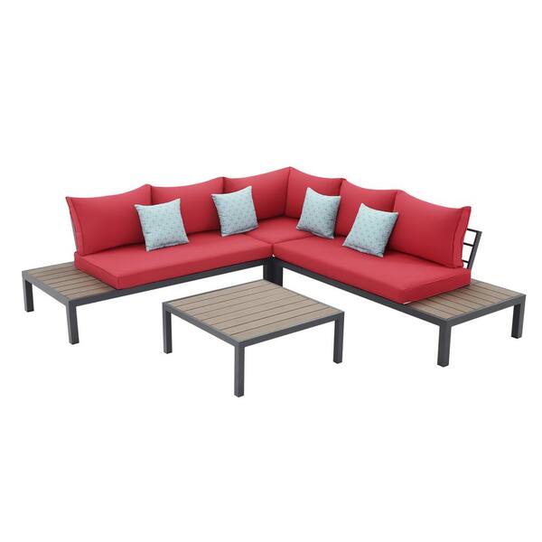 Tatayosi 4-Piece Aluminum Deep Seating Outdoor Patio Conversation Set with Red Cushions