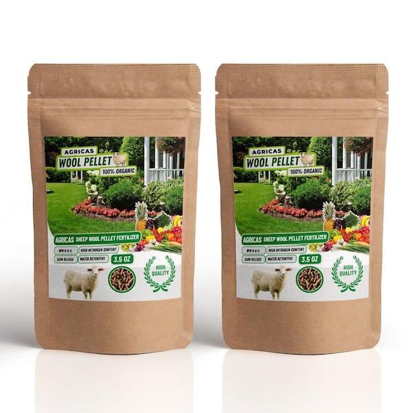 0.44 lb Organic Granular Fertilizer - 100% Sheep Wool, 9-0-5 NPK, Slow Release, Water-Retentive (3.5 oz./Pack, 2-Pack)