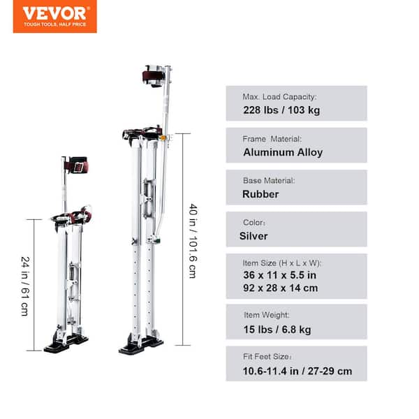 YesSources Adjustable Drywall Stilts 24" To 40" - Aluminum With Leg Pads, Great For Taping & Painting