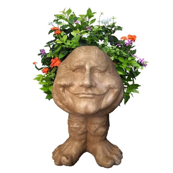 HOMESTYLES 18 in. Stone Wash Papa John the Muggly Statue Face Planter Holds 7 in. Pot