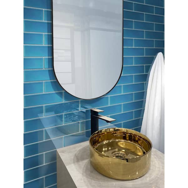 Colorway 3 in x 12 in Ocean Blue Glass Mosaic Polished Wall and Floor Tile (25 Cases/125 sq. ft. /Pallet)