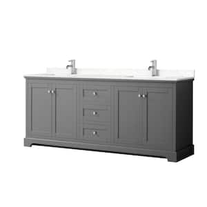 Avery 80in.Wx22 in.D Double Vanity in Dark Gray with Cultured Marble Vanity Top in Light-Vein Carrara with White Basins