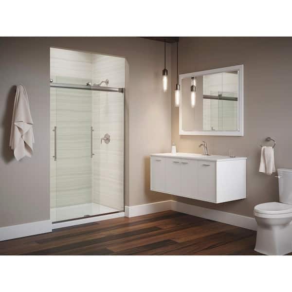 KOHLER Elmbrook 44-48 in. W x 74 in. H Sliding Frameless Shower Door in Anodized Brushed Nickel with Crystal Clear Glass