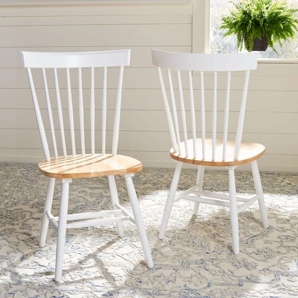 SAFAVIEH Parker White/Natural 16.3 in. Wood Dining Chair (Set of 2)