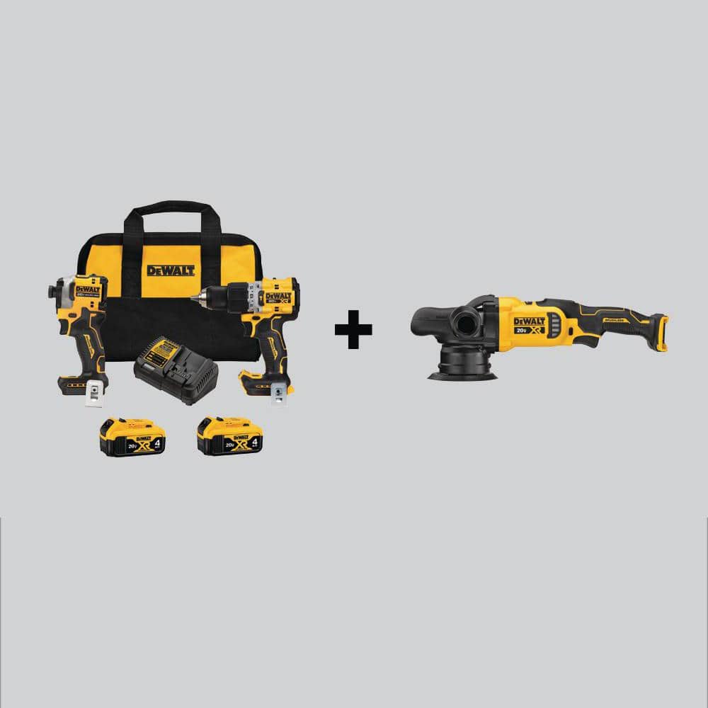 DEWALT 20V MAX XR Hammer Drill and ATOMIC Impact Driver Cordless Combo Kit (2-Tool) and 5 in. Polisher w/(2) 4 Ah Batteries -  DCK2050M2WCM848