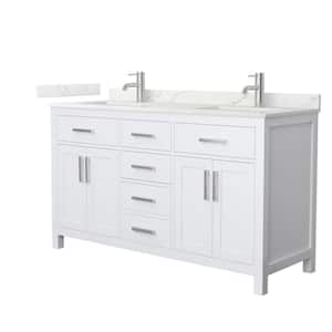Beckett 60 in. Double Freestanding White Bath Vanity with Giotto Quartz Top