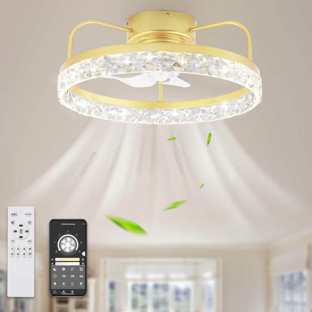 Bella Depot 20 in. LED Indoor Gold Low Profile DC Motor Flush Mount Ceiling Fan with Dimmable