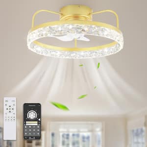 20 in. LED Indoor Gold Low Profile DC Motor Flush Mount Ceiling Fan with Dimmable Light and Smart App Remote