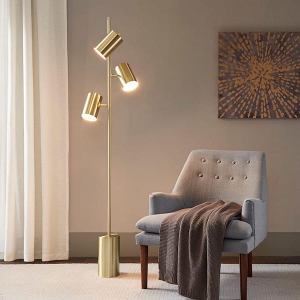 Alta 65.5 in. Gold Metal Modern 3-Light Smart Non-Dimmable Standard Floor Lamp for Living Room, Metal Shade(No Bulbs)
