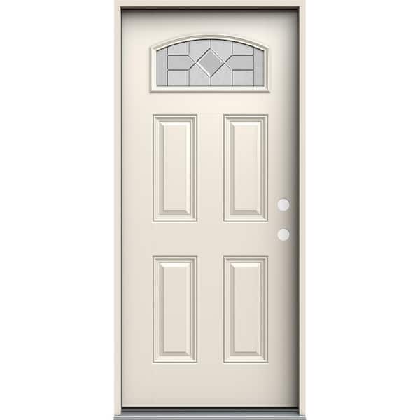 36 in. x 80 in. Left-Hand/Inswing Camber Top Caldwell Decorative Glass Primed Fiberglass Prehung Front Door