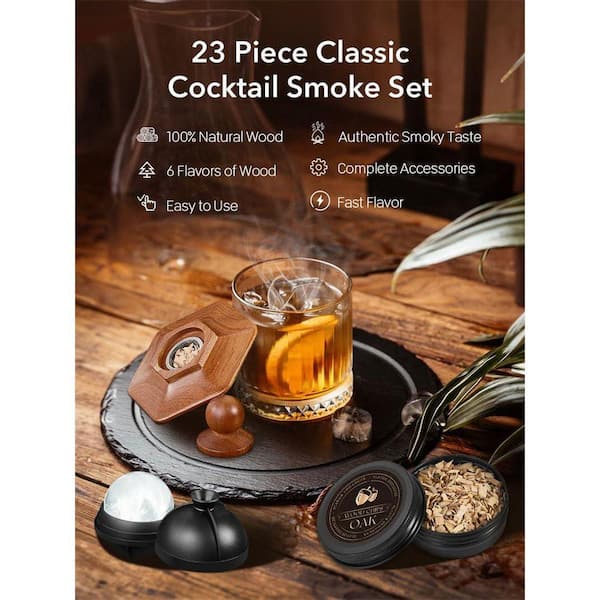Lynzavix Oak Wood Whiskey Smoker Kit with Torch and 6 Flavored