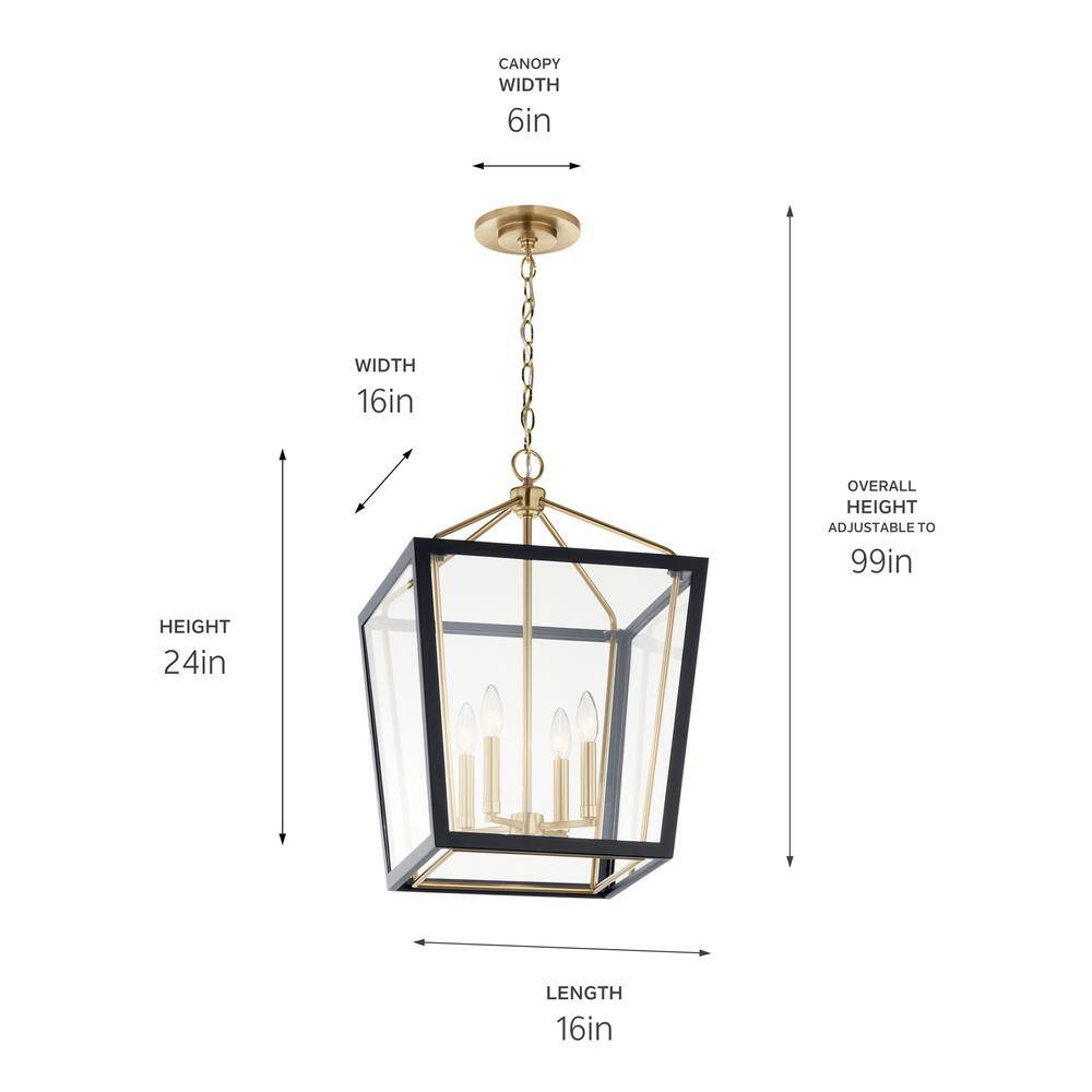 Delvin 4-Light Champagne Bronze and Black Pendant with Clear Glass