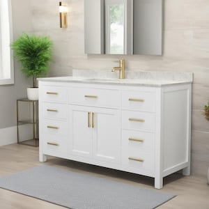 Beckett 60 in. W x 22 in. D x 35 in. H Single Sink Bath Vanity in White with Carrara Cultured Marble Top