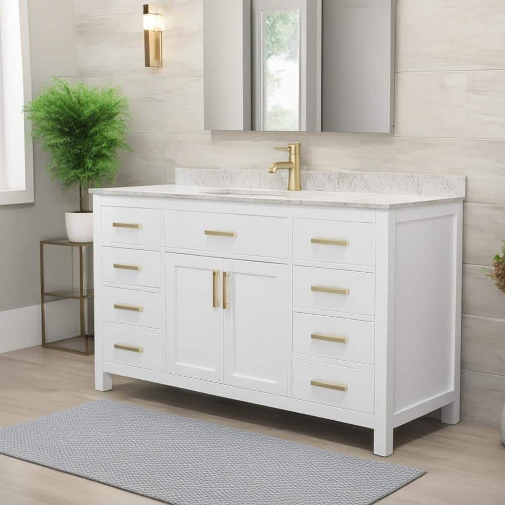Beckett 60" White Freestanding Single Bathroom Vanity with Brushed Gold Accents
