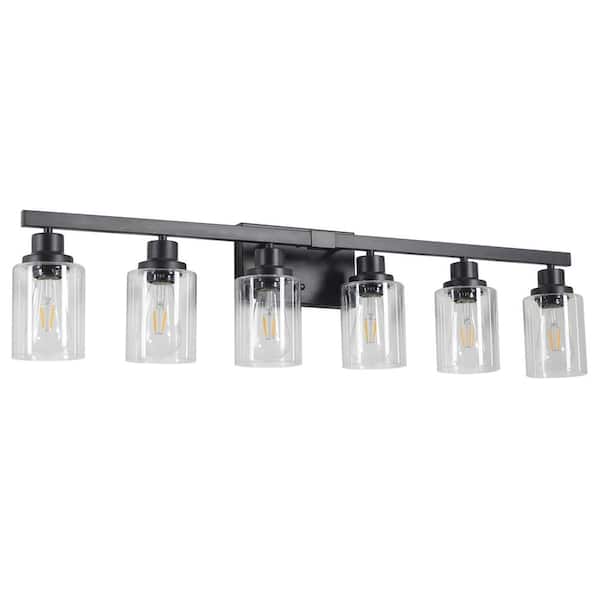 36.8 in. 6-Light Black Vanity Light with Clear Glass Shade