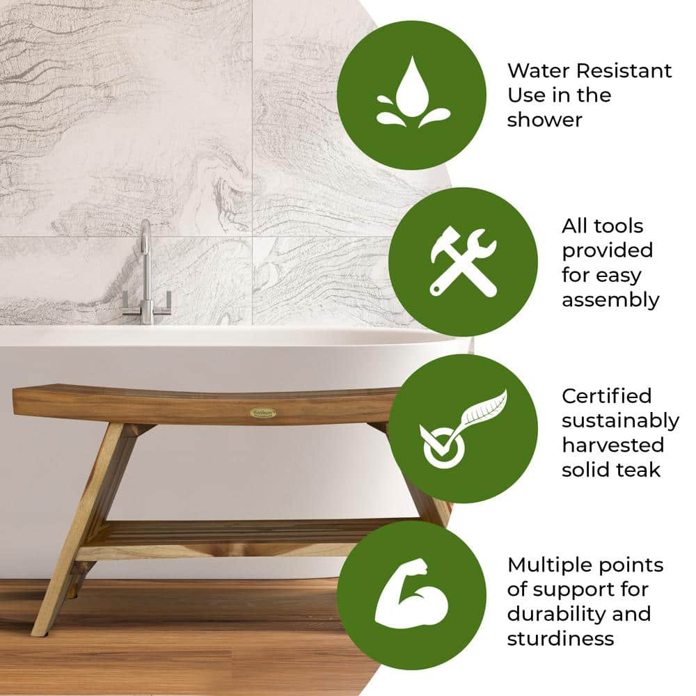 Serenity 37" Teak Spa Shower Bench with Storage Shelf