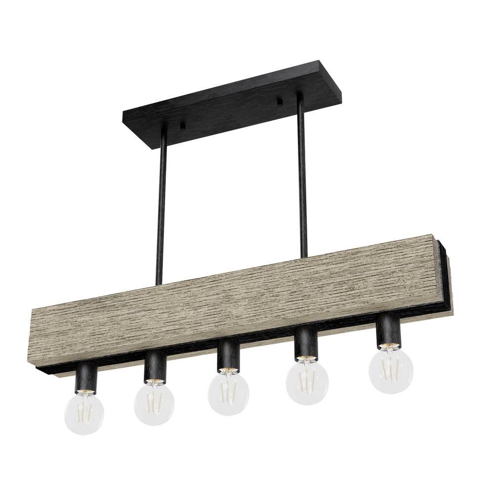 Rustic Iron and Barnwood 5-Light Linear Chandelier