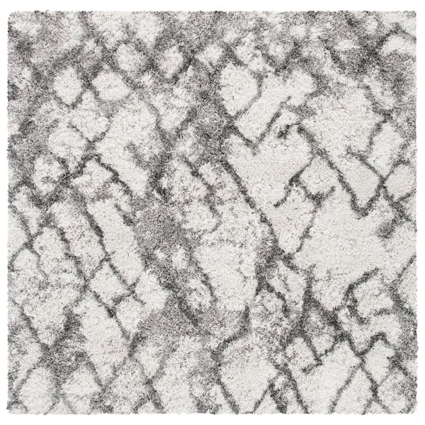 Horizon Shag 3 ft. x 3 ft. Square Gray/Ivory Abstract Diamond Area Rug