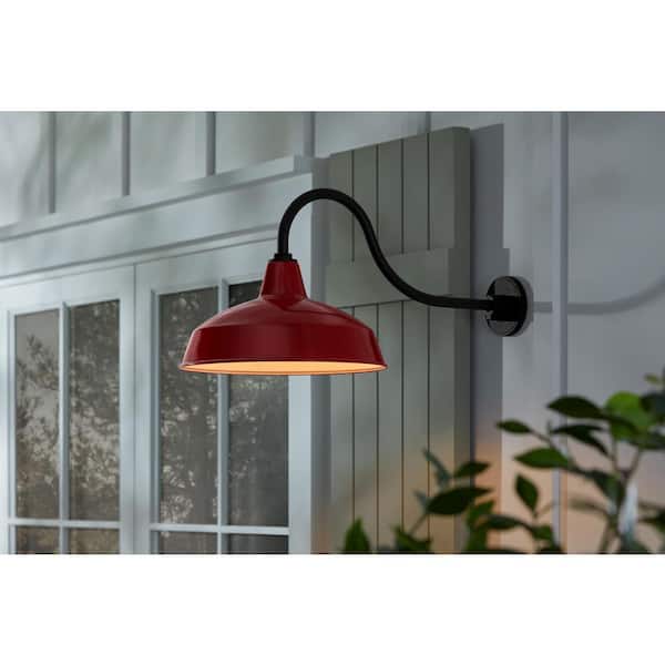 Easton 14 in. 1-Light Red Barn Outdoor Wall Light Lantern Sconce with Steel Shade