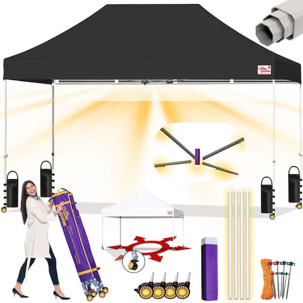 Tradesparker Commercial 10 ft. x 15 ft. Black Pop Up Canopy Tent with Roller Bag