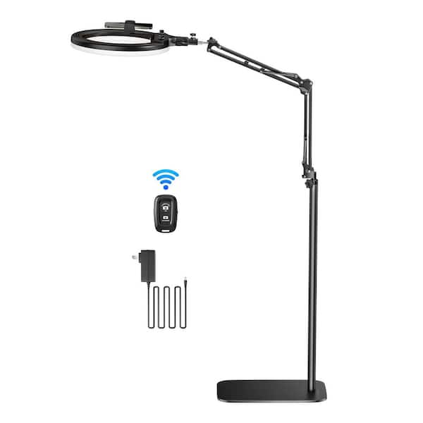 66.9 in. White Ring Light with Adjustable Stand High CRI 96 Stepless Dimming Bluetooth Remote USB Charger