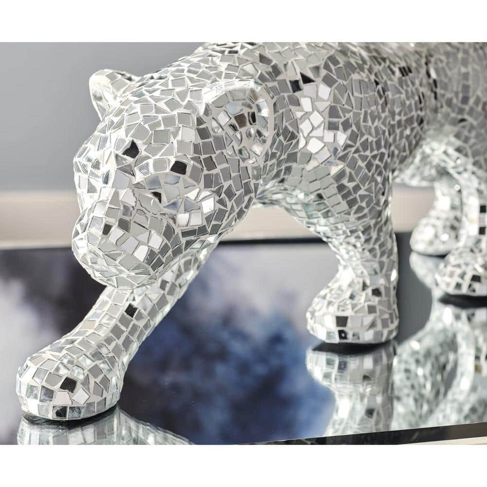 Exotic Silver Mosaic Glass Panther Sculpture