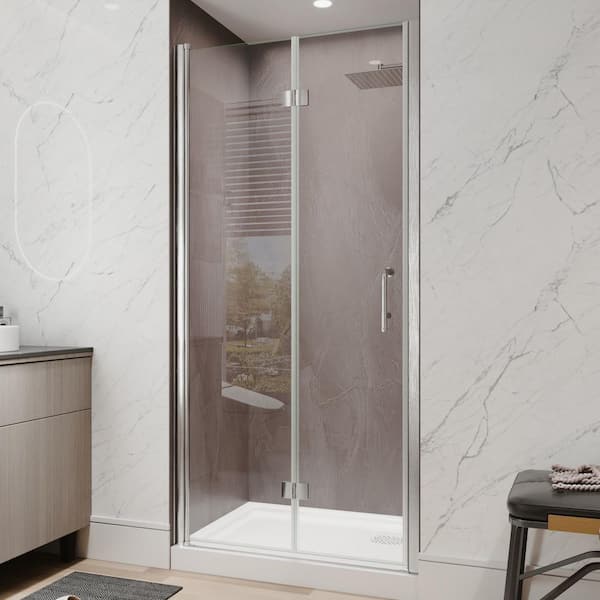 36 to 38 in. W x 72 in. H Bi-Fold Frameless Shower Door in Brushed Nickel with Tempered Clear Glass